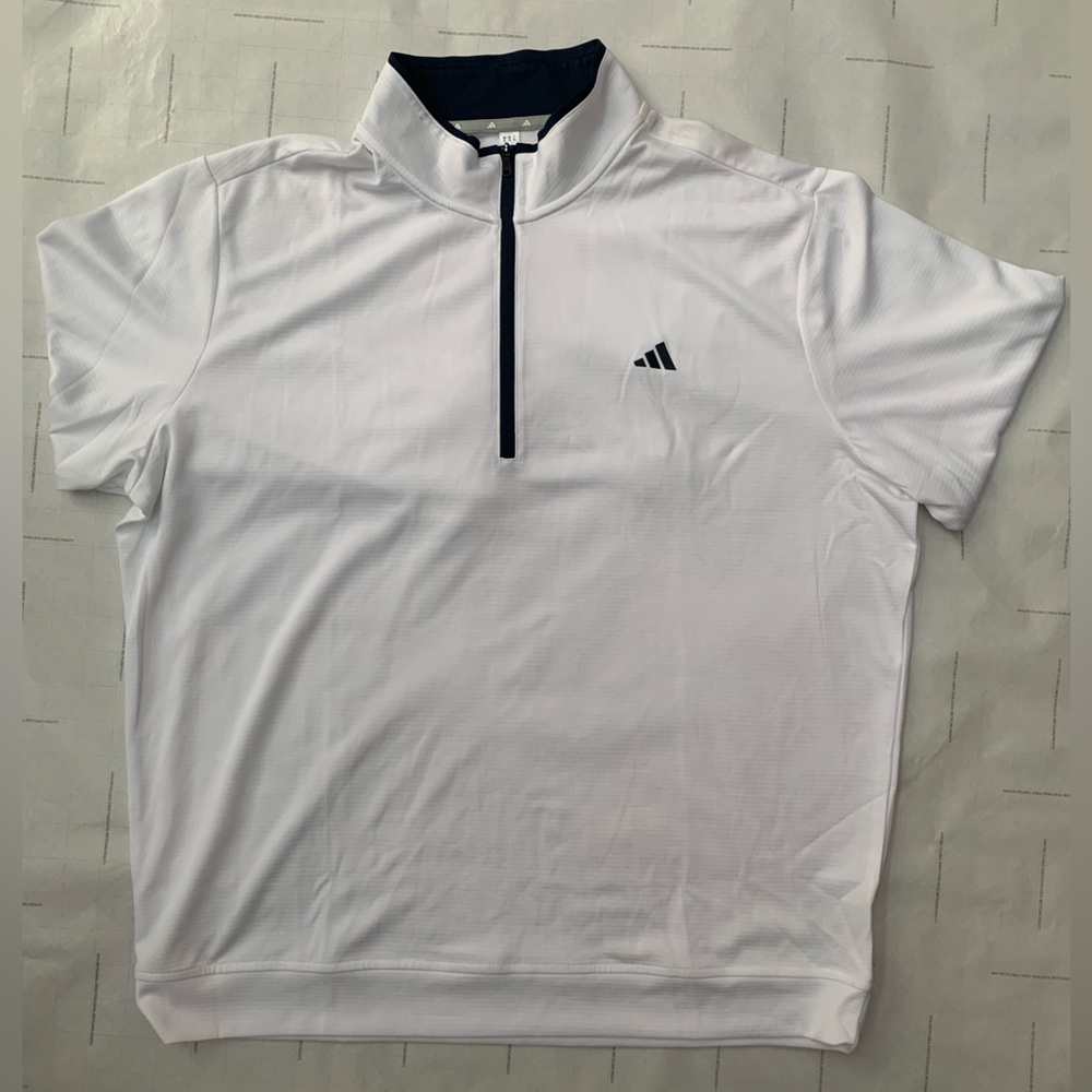 Adidas Long Sleeve - 1/4 Zip - Breathable Fleece- White/ Navy Blue - Size XL